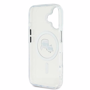 Karl Lagerfeld IML Metal Karl&Choupette Head magnētiskais viedtālruņa apvalks iPhone 16 Plus - balts