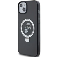 Karl Lagerfeld KLHMP15MHMRSKCK iPhone 15 Plus 6.7" melns/melns cietais apvalks ar gredzena statīvu Karl&Choupette Magnētiskais