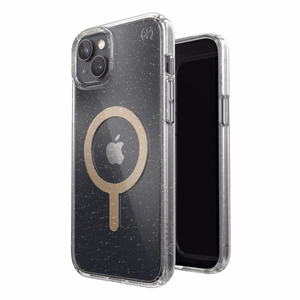 Speck Presidio Perfect-Clear with Glitter + MagSafe vāciņš ierīcei iPhone 15 Plus / 14 Plus, ar Microban pretmikrobu aizsardzību, “Clear / Gold Glitter” krāsu kombinācija