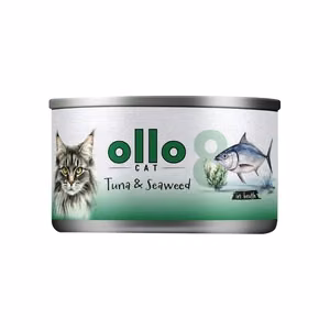 Ollo Cat No. 8 – mitrā kaķu barība ar tunci un jūraszālēm buljonā, 70 g