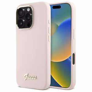 Guess Silicone Script Metal Logo & Frame iPhone 16 Pro Max Case - Pink