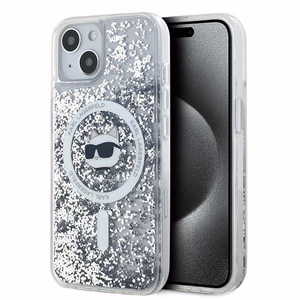 Karl Lagerfeld Šķidrie Spīdumi Choupette galvas MagSafe apvalks iPhone 13 - caurspīdīgs