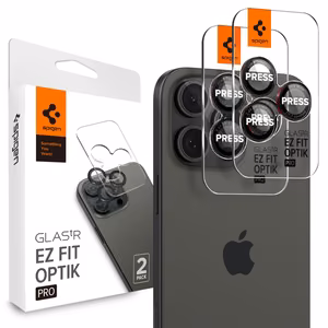 Spigen Optik Pro L-Series Glas.tR EZ Fit rūdītais stikls iPhone 14 Pro / Pro Max / 15 Pro / Pro Max / 16 Pro / 16 Pro Max / 17 Pro / 17 Pro Max - melns ar sarkanu malu