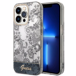 Guess GUHCP14LHGPLHG iPhone 14 Pro 6.1 pelēks / pelēks kietais viedtālruņa apvalks Porcelain Collection