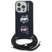 Karl Lagerfeld IML Crossbody Karl&Choupette Head Maciņš for iPhone 16 Pro - melns