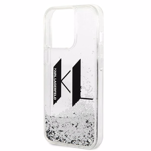 Karl Lagerfeld Liquid Glitter Big KL viedtālruņa apvalks iPhone 14 Pro - sudraba