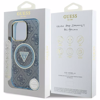 Guess IML Metal Glitter 4G Circle Triangle magnētiskais viedtālruņa apvalks iPhone 16 Pro - zils