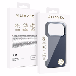Liavec Silky maciņš ar metāla kameras rāmi priekš Iphone 17 Pro Max tumši zils