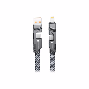 FORCELL F-ENERGY C241 4in1 kabelis Type C uz USB A uz Type C / Lightning QC PD 3A 60W 1 m hromēts