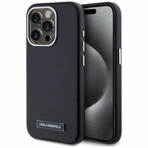 Karl Lagerfeld FW Metal Plate Magnētiskais iPhone 15 Pro viedtālruņa apvalks - melns