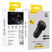 Blavec Auto lādētājs BS-04B-C Volt - USB + Type C - QC 3.0 18W PD 30W ar Type C to Type C cable (CCBS04BCV-UCB) melns