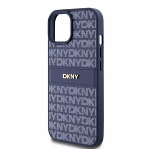 DKNY Ādas mono svītra un metāla logotips viedtālruņa apvalks iPhone 15 / 14 / 13 - zils