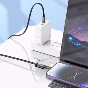 Plakans kabelis USB C uz USB C/iP 2in1 Hoco 3A 60W 1 m X125 melns