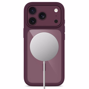 Tech-Protect MagOne CC MagSafe maciņš ar 2 rūdītiem stikliem, paredzēts iPhone 18 Pro / 17 Pro, caurspīdīgs bordo