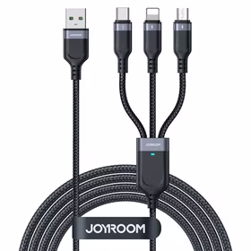 Joyroom S-A18 3in1 3,5A USB-A - Lightning+USB-C+MicroUSB kabelis 1,2 m - melns