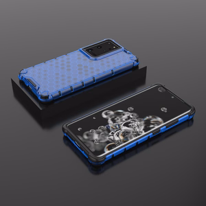 Šūnveida dizaina viedtālruņa apvalks bruņots pārsegs ar gēla rāmi Samsung Galaxy S22 Ultra zils