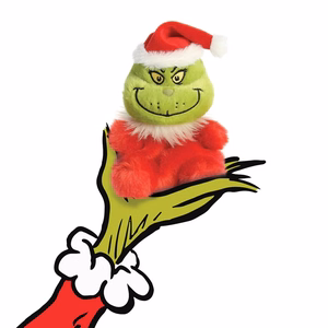 Grinch Palm Pals videi draudzīga sēdoša plīša rotaļlieta Ziemassvētku vecīša tērpā, 13 cm