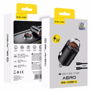 Blavec Автомобильное зарядное устройство BS-02B-C Aero — USB + Type C — QC 3.0 18W PD 30W с кабелем Type C — Type C (CCBS02BCA-UCB) чёрный