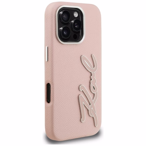 Karl Lagerfeld FW Grained Signature Logo iPhone 16 Pro Case - Pink