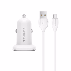 Borofone BZ12A Lasting Power QC3.0 18 W automašīnas lādētājs ar Micro-USB kabeli, balts