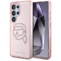 Karl Lagerfeld viedtālruņa apvalks ar rhinestones K. Head logotipu Samsung Galaxy S25 Ultra rozā