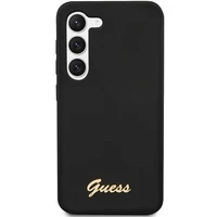 Guess GUHCS23MSLSMK S23+ S916 melns/melns cietais apvalks Silikona Vintage Gold Logo