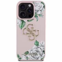 Guess Grained Roses Big 4G logo viedtālruņa apvalks iPhone 16 Pro - rozā