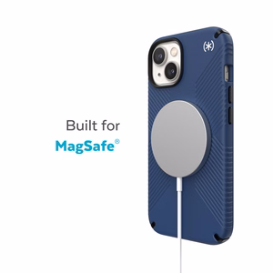 Speck Presidio2 Grip MagSafe vāciņš ierīcei iPhone 14 Plus, ar neslīdošu satvērienu, “Coastal Blue / Black / White” krāsu kombinācija