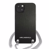 Karl Lagerfeld KLHCP13SPMK iPhone 13 mini 5,4 "melns cietais apvalks Ādas tekstūra un ķēde
