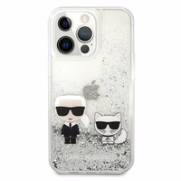 Karl Lagerfeld Šķidrie spīdumi Karl&Choupette viedtālruņa apvalks iPhone 13 Pro Max 6.7" - sudraba