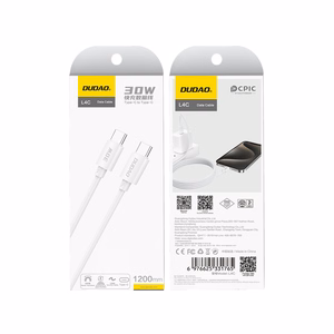 Dudao L4C USB-C / USB-C 30W kabelis 1.2m - balts
