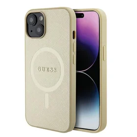 Guess GUHMP15SPSAHMCB iPhone 15 6.1" zelta/zelta cietais apvalks Saffiano MagSafe