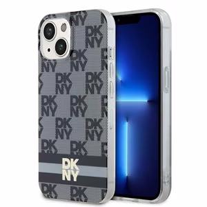 DKNY IML rūtainais mono raksts un drukātas svītras Magnētiskais viedtālruņa apvalks iPhone 15 / 14 / 13 - melna