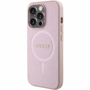 Guess Saffiano Magnētiskais viedtālruņa apvalks iPhone 15 Pro - rozā