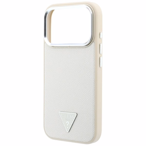 Guess Grained Triangle Logo MagSafe vāciņš iPhone 18 Pro / 17 Pro – bēšs