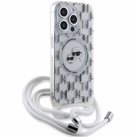 Karl Lagerfeld IML Crossbody Monogramma Karl & Choupette galvas MagSafe apvalks iPhone 15 Pro - caurspīdīgs