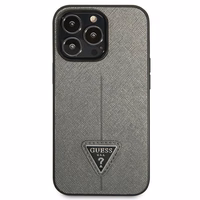 Guess GUHCP14XPSATLG iPhone 14 Pro Max 6.7" sudraba cietais viedtālruņa apvalks Saffiano Triangle Logo