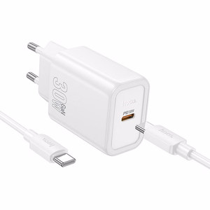 Lādētājs viedtālrunim Hoco USB C QC PD 30W + kabelis USB C uz USB C N62 balts