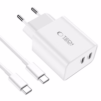 Tech-Protect C35W 2x USB-C PD 35W lādētājs ar USB-C / USB-C kabeli - balts