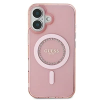 Guess IML Rhinestones Magnētiskais viedtālruņa apvalks iPhone 16 - rozā