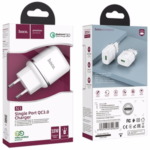 Tālruņa lādētājs Hoco USB A QC3.0 3A 18W N3 balts