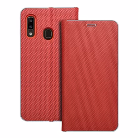 Viedtālruņa apvalks LUNA Book Carbon priekš SAMSUNG A20e sarkans