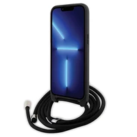 Karl Lagerfeld krustveida Saffiano metāla piespraude Karl & Choupette viedtālruņa apvalks iPhone 15 Pro Max - melns