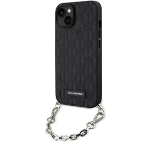 Karl Lagerfeld KLHCP14SSACKLHPK iPhone 14 6.1" melns melns Kietais vāciņš Saffiano Monogrāma Ķēde