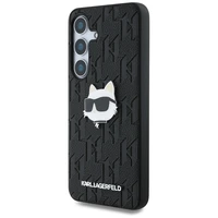 Viedtālruņa apvalks Karl Lagerfeld Ādas Monogramma Pin Logo Choupette Head Samsung Galaxy S25 melns