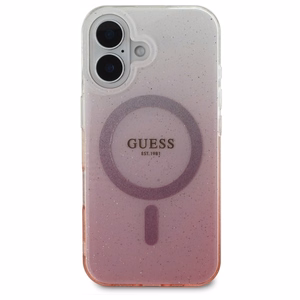 Guess IML Glitter Gradient MagSafe viedtālruņa apvalks iPhone 16 - rozā