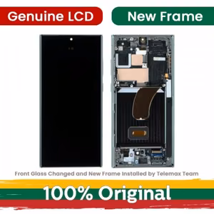 LCD ekrāns saderīgs ar Samsung S918 S23 Ultra ar rāmi / Phantom Black / (atjaunots: Telemax)