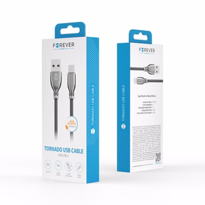 Forever Tornado kabelis USB - USB-C 1,0 m 3A melns
