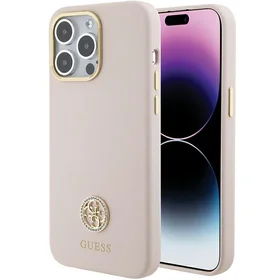 Guess Silikona Logo Strass 4G Viedtālruņa apvalks iPhone 15 Pro Max - Rozā