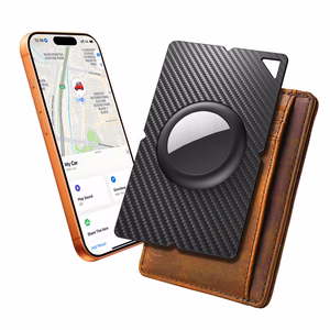 Airtag Carbon Fiber Pattern Wallet Card Case - Black